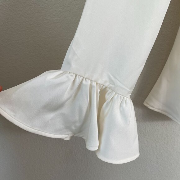 J Crew Womens Plus XXL Ruffled Cuff Blouse Ivory Long Sleeve Satin Top - Picture 6 of 8